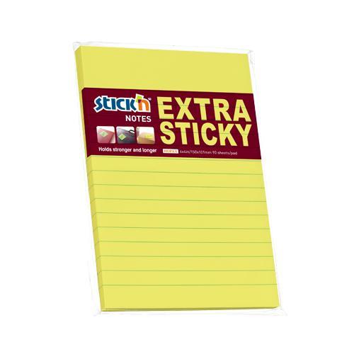 Stick'n öntapadó jegyzettömb vonalazott Extra Sticky 150x101 mm, 90 lap - neon sárga