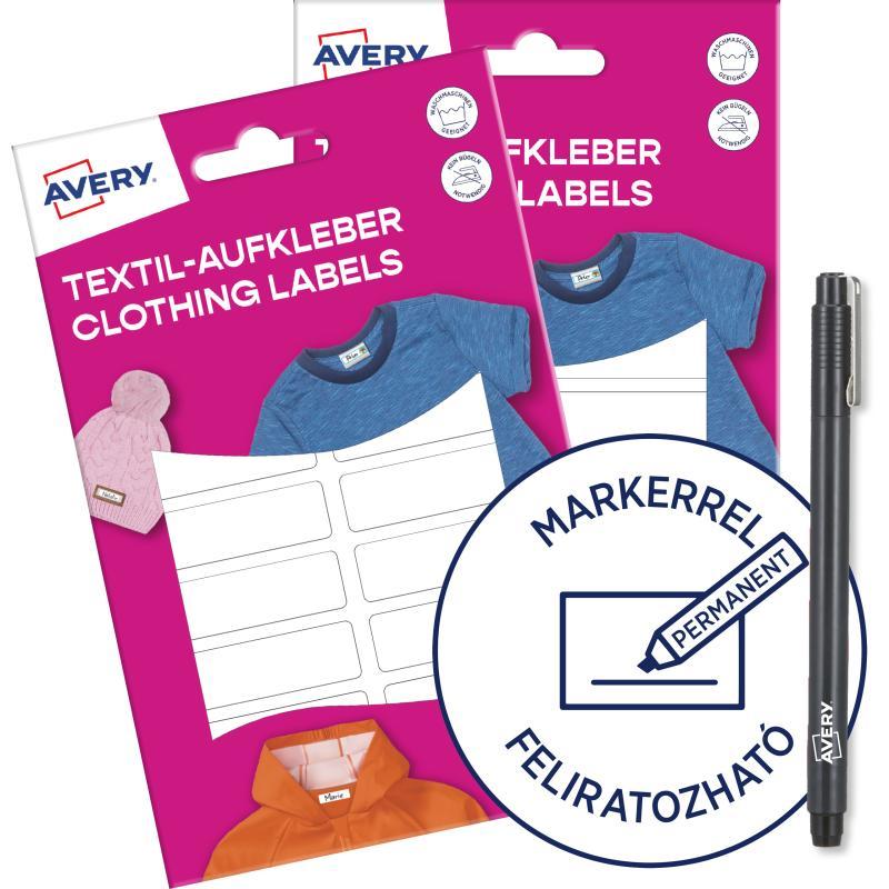 Avery ISKOLAI kézzel írható textil öntapadós 45 x 13 mm címkék - 72 címke/4 ív