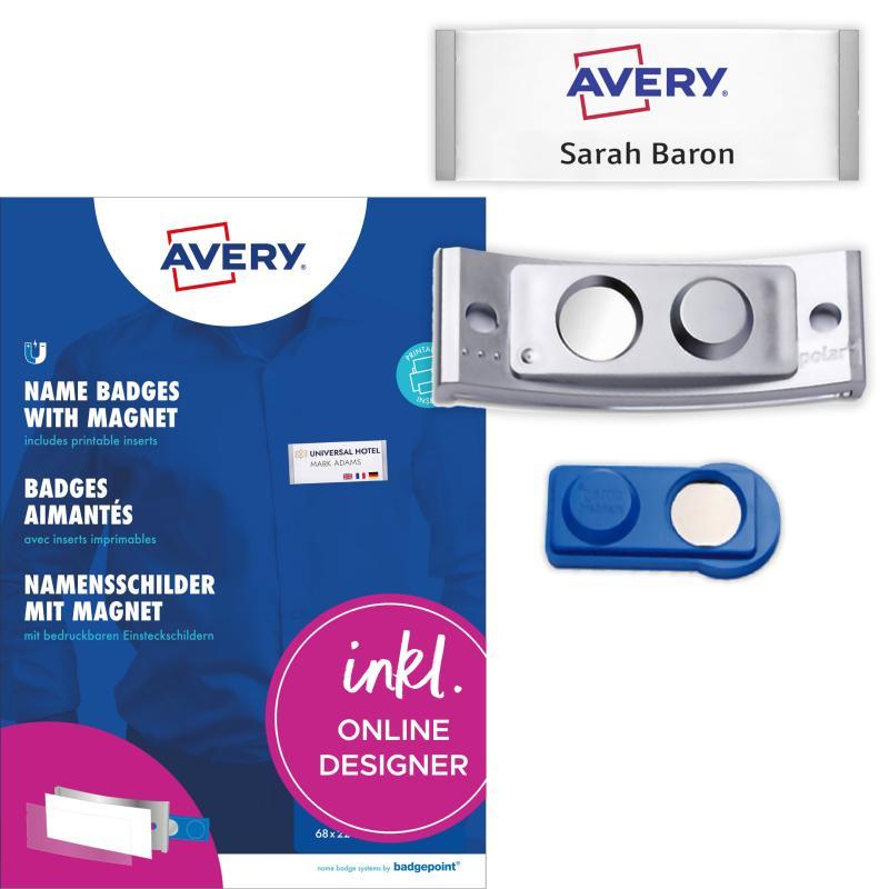 Avery névkitűző szett mágneses, 68 x 22 mm, 20 db - fémhatású