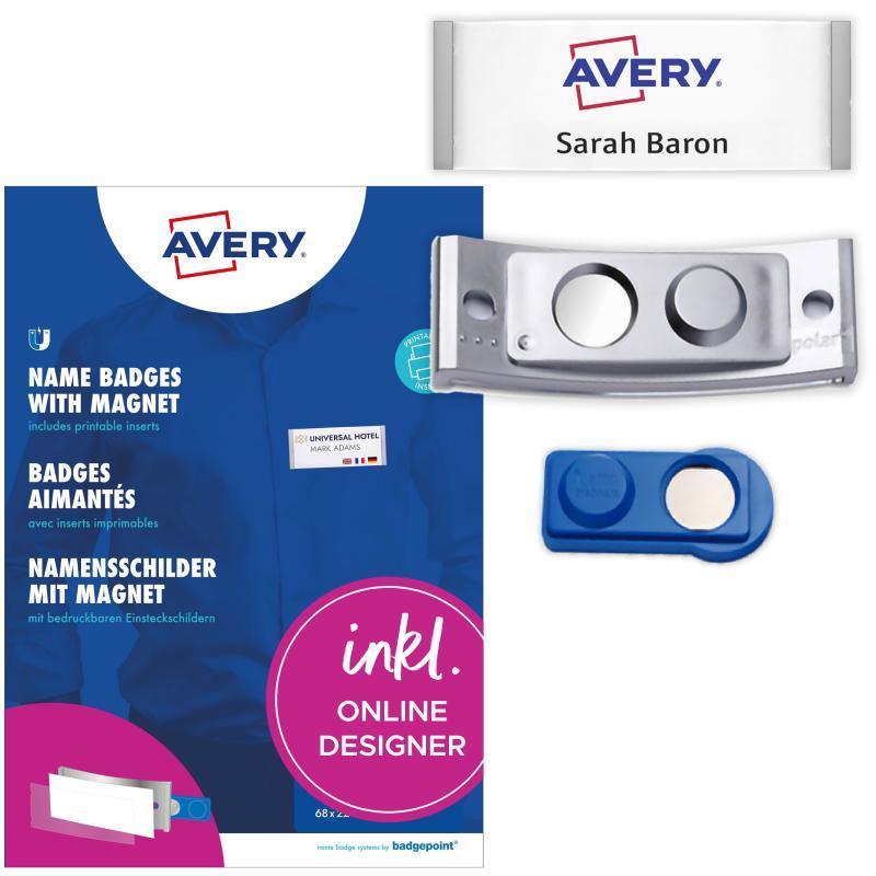 Avery névkitűző szett mágneses, 68 x 22 mm, 5 db - fémhatású