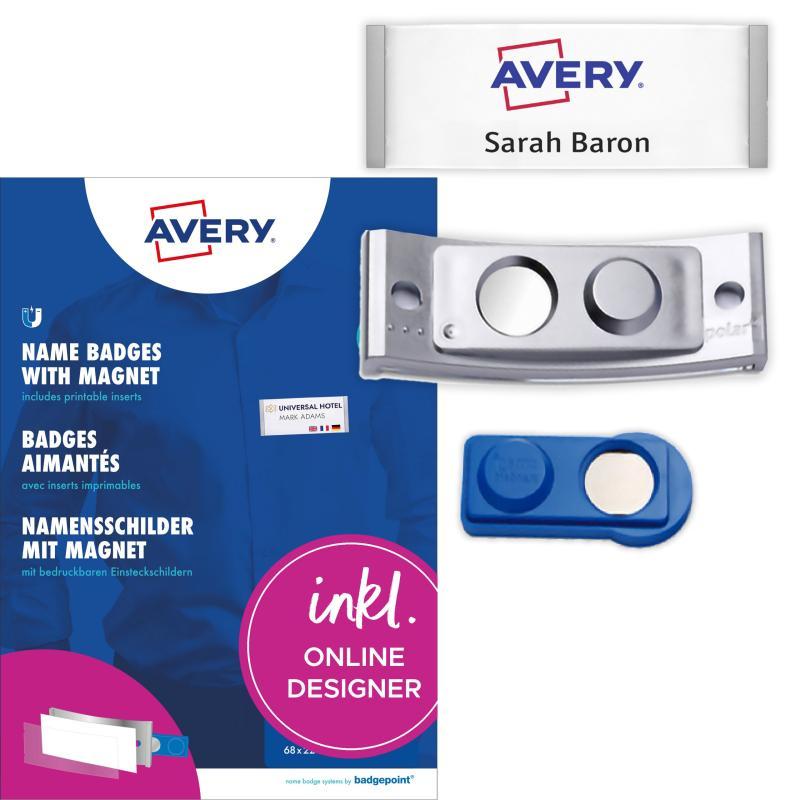 Avery névkitűző szett mágneses, 80 x 34 mm, 5 db - fémhatású