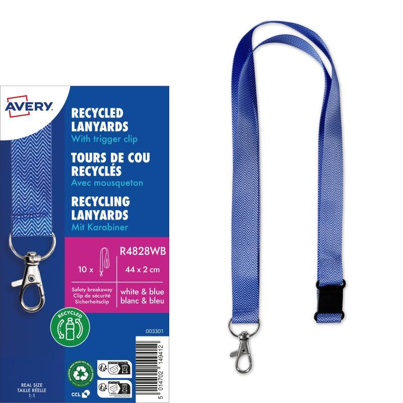 Avery nyakpánt újrahasznosított, 20 x 440 mm, 10 db - fehér/kék