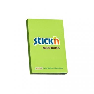 Stick'n öntapadó jegyzettömb 76x51 mm, 100 lap - neon zöld
