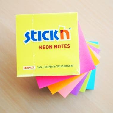 Stick\'n öntapadó jegyzettömb 76x76 mm, 100 lap - neon sárga