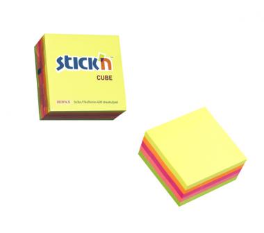 Stick'n öntapadó jegyzettömb 76x76 mm, 5x80 lap - neon színek