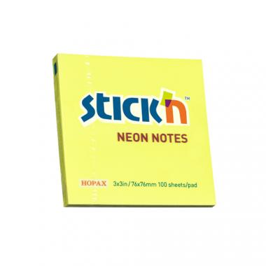 Stick'n öntapadó jegyzettömb 76x76 mm, 100 lap - neon sárga