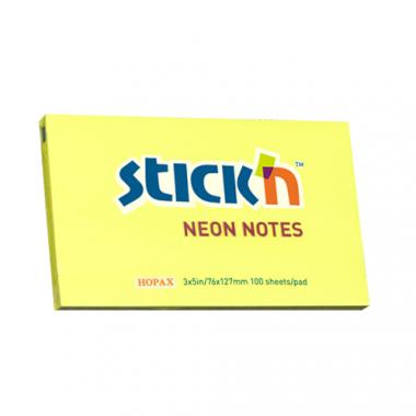 Stick'n öntapadó jegyzettömb 76x127 mm, 100 lap - neon sárga