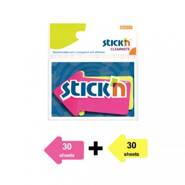 Stick'n öntapadó átlátszó írható nyilak 76x50 mm, 2x30 lap - neon sárga, neon pink