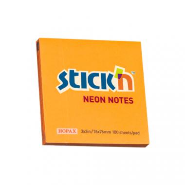 Stick'n öntapadó jegyzettömb 76x76 mm, 100 lap - neon narancssárga