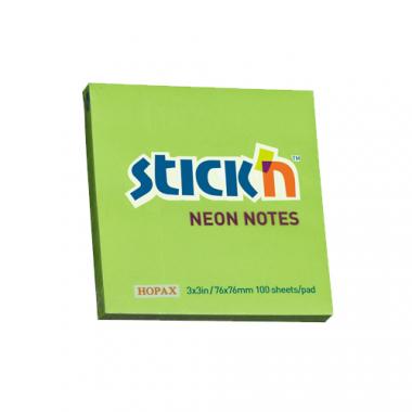 Stick'n öntapadó jegyzettömb 76x76 mm, 100 lap - neon zöld