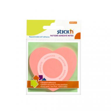 Stick'n öntapadó jegyzettömb 360°-ban tapadó forma szív 70x70 mm, 50 lap - pink