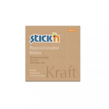 Stick'n öntapadó jegyzettömb Kraft Notes, 76x76 mm, 100 lap - natúr barna