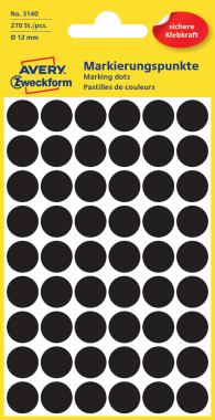 Avery öntapadó jelölő címke - fekete, 12 mm