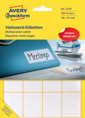 Avery univerzális kézzel írható címke 38 x 29 mm - fehér