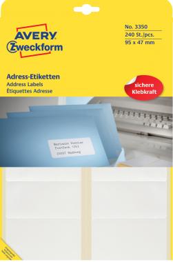 Avery címzés címke írógéphez - etikettenként perforációval 95 x 47 mm - fehér