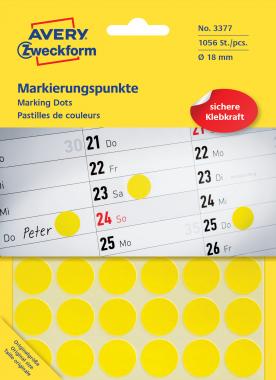 Avery öntapadó jelölő címke  -  sárga, 18 mm