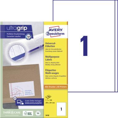 Avery univerzális címke 200 x 297 mm - fehér 100 ív
