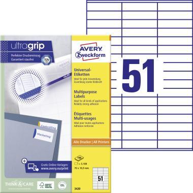 Avery univerzális címke 70 x 16,9 mm - fehér 100 ív