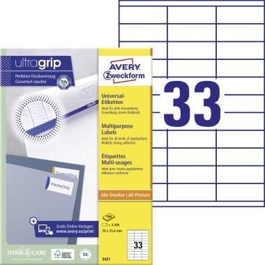 Avery univerzális címke 70 x 25,4 mm - fehér 100 ív