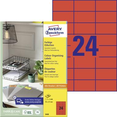 Avery univerzális címke - piros 70 x 37 mm 100 ív