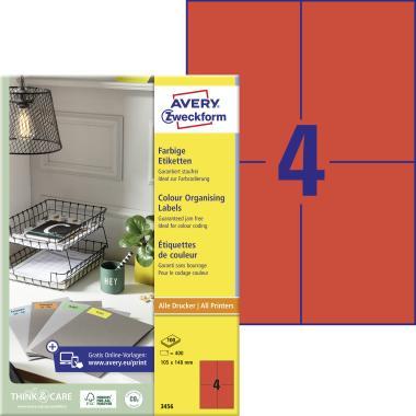Avery univerzális címke - piros 105 x 148 mm 100 ív