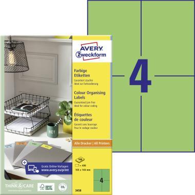 Avery univerzális címke - zöld 105 x 148 mm 100 ív