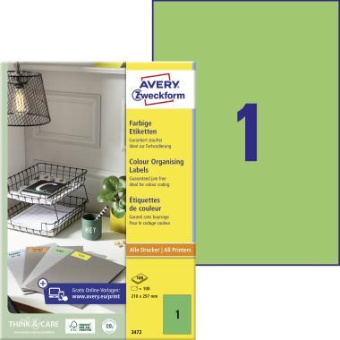 Avery univerzális címke - zöld 210 x 297 mm 100 ív