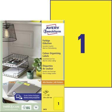 Avery univerzális címke - sárga 210 x 297 mm 100 ív