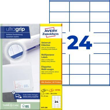 Avery univerzális címke 70x36 mm - fehér 200+20 extra ív