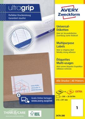 Avery univerzális címke 210x297 mm - fehér 200+20 extra ív