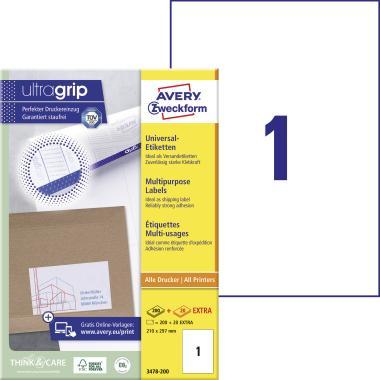 Avery univerzális címke 210 x 297 mm - fehér 200+20 ív