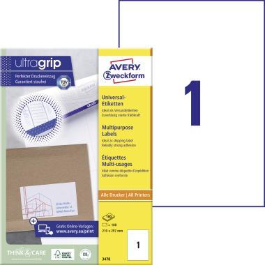Avery univerzális címke 210 x 297 mm - fehér 100 ív