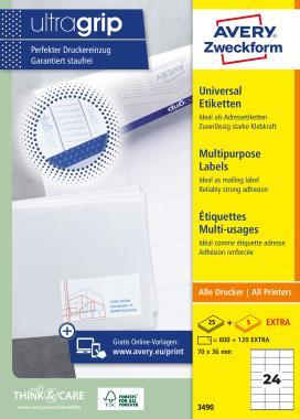 Avery univerzális címke 70x36 mm - fehér 25+5 extra ív