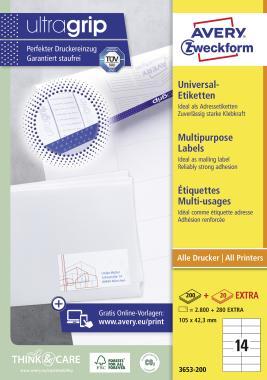 Avery univerzális címke 105 x 42,3 mm - fehér 200+20 ív