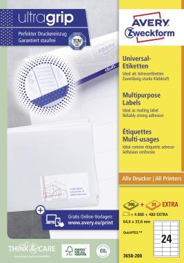 Avery univerzális címke 64,6 x 33,8 mm - fehér 200+20 ív