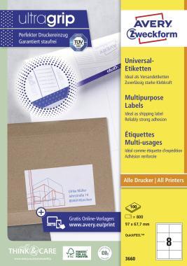 Avery univerzális címke - fehér 97 x 67,7 mm 100 ív