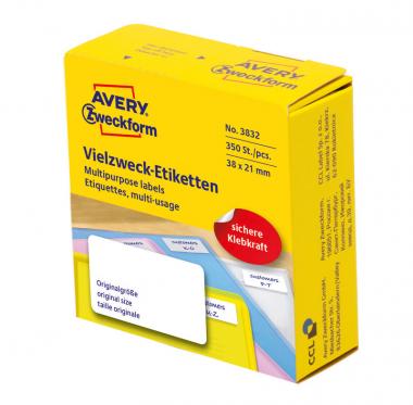 Avery univerzális címkék adagoló dobozban 38x21mm - fehér
