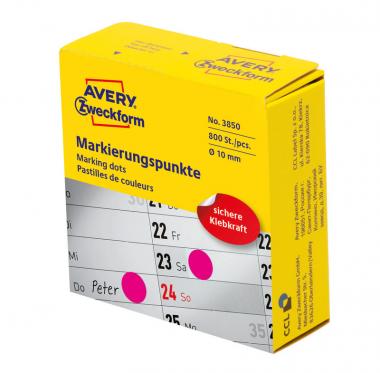 Avery öntapadó jelölőpont adagoló dobozban  - pink 10 mm