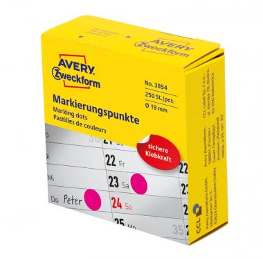 Avery öntapadó jelölőpont adagoló dobozban - pink 19 mm