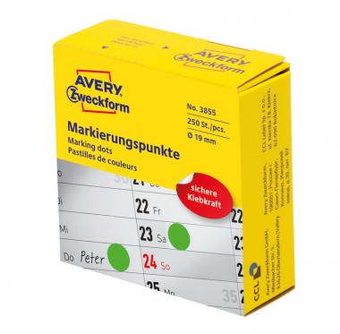 Avery öntapadó jelölőpont adagoló dobozban - zöld 19 mm