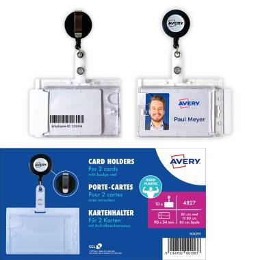 Avery kártyatartó kihúzható rendszerrel és csíptetővel, 2 kártyához, 90 × 54 mm, 10 db - átlátszó