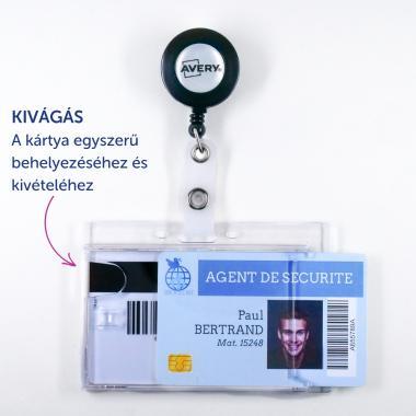Avery kártyatartó kihúzható rendszerrel és csíptetővel, 2 kártyához, 90 × 54 mm, 10 db - átlátszó