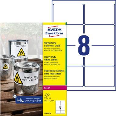 Avery időjárásálló fehér poliészter címke 99,1 x 67,7 mm