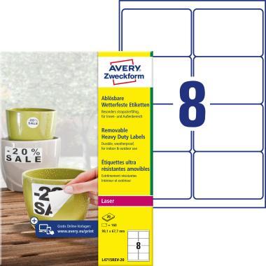 Avery visszaszedhető időjárásálló fehér poliészter címke 99,1 x 67,7 mm