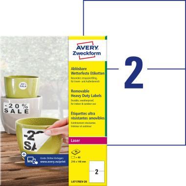 Avery visszaszedhető időjárásálló fehér poliészter címke 210x148 mm