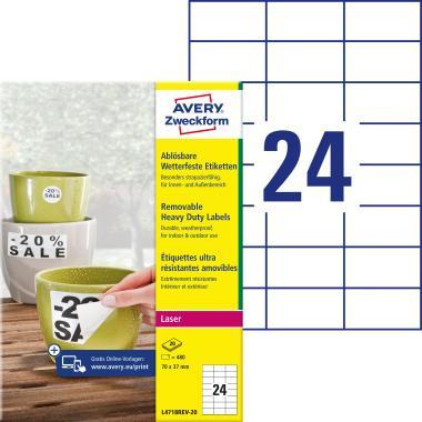 Avery visszaszedhető időjárásálló fehér poliészter címke 70 x 37 mm
