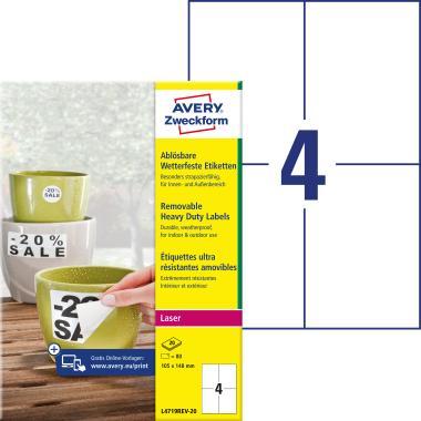 Avery visszaszedhető időjárásálló fehér poliészter címke 105 x 148 mm