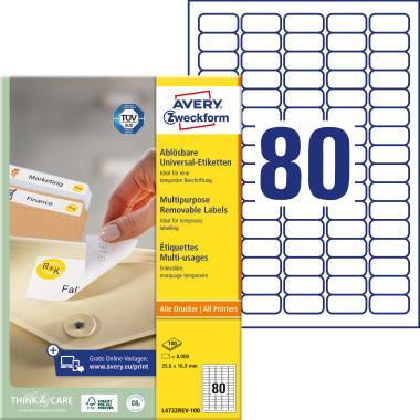 Avery univerzális visszaszedhető címke - fehér 35,6 x 16,9 mm 100 ív