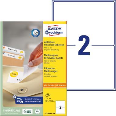Avery univerzális visszaszedhető címke - fehér 199,6 x 143,5 mm 100 ív