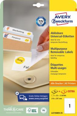Avery univerzális visszaszedhető címke 210 x 297 mm